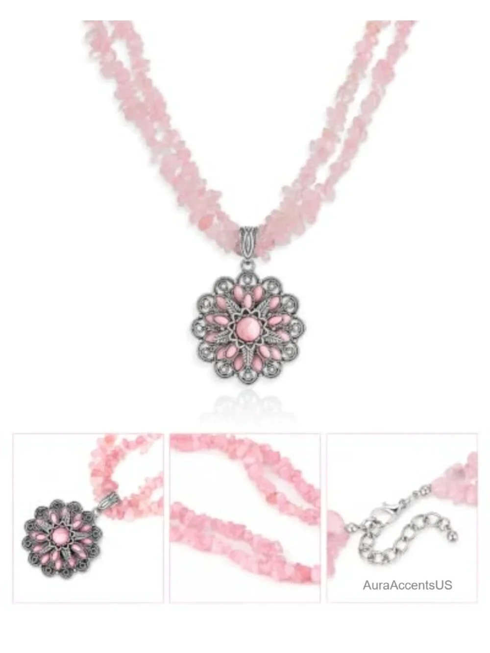Floral Pendant Turquoise Chip Bead Layered Necklace for Women Boho Western